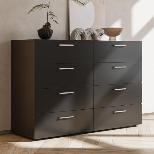 Karl home 8 Drawer Dresser, Black Wood Storage Chest,TV Stand