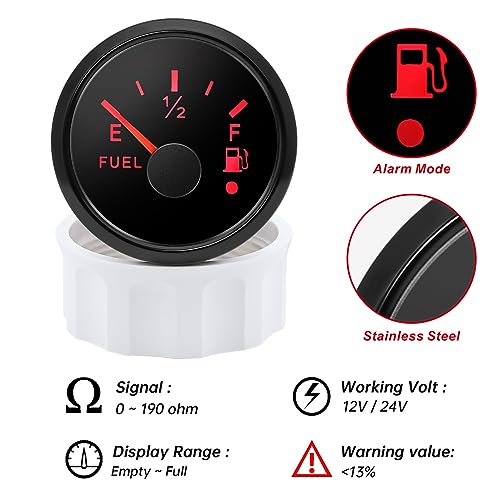 Kraftstoffanzeige, Kraftstoffstandsanzeige 52 mm 0-190ohms mit 7-Farben Hintergrundbeleuchtung Und Alarm LED Universal für Auto Boot
