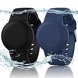Pack 2 Waterproof Air Tag Bracelets for Kids Compatible with Apple Air Tag Finders with Soft Silicone,Anti Lost GPS Item Finders Case Cover for Kids (Black/Midnight Blue) - Image 2