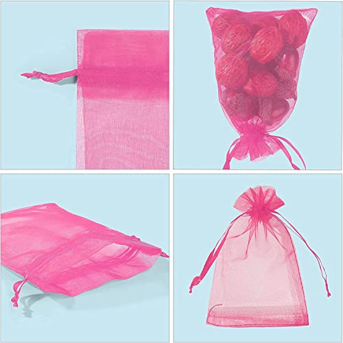 Image of ANZNKU 50 Pack Hot Pink Organza Bags 5 x 7 inch, Small Mesh Drawstring Gift Bags, Jewelry Pouches Small Mesh Bag for Candy Party Wedding Favor & Easter Gifts