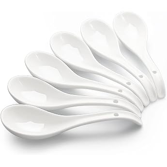 AOOSY Soup Spoon 6.75 Inch Ceramic Chinese Soup Spoon Ramen Spoon Asian Soup Spoon Bright White Japanese Spoon Large for Ramen Pho Cereal Wonton Dumpling Miso Set of 6 White