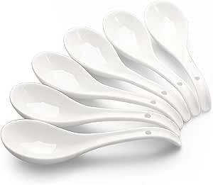 AOOSY Suppenlöffel, 6.75 Zoll keramische chinesische Suppenlöffel,Ramen Löffel,asiatische Suppenlöffel, heller weißer japanischer Löffel groß für Ramen Pho Cereal，Wonton Dumpling Miso, Set von 6(Weiß)