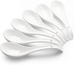 AOOSY Tablespoons, 6.75 inch Ramen Spoon,Chinese Ceramic Spoon, Asian Soup Spoon, Large Light White Japanese Spoon for Ramen Pho Cereal, Set of 6(White)