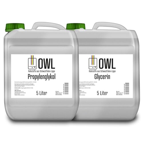 Glycerin E422 + Propylenglykol E1520, Perfekt für DIY, Pharmaqualität Reinheit, Lebensmittelqualität, Rohstoff VG + PG, Rein 500 ml - 20 Liter - PG VG Bundle (5L PG + 5L VG)