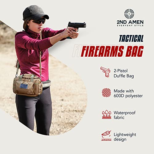 2Nd Amen Tactical Firearms Bag - Dual Pistol Pistol Carrying Bag - Lockable, 600D Polyester, Outdoor Camera Bag & Multi-Purpose Edc Bag - Free Usa Bag Patch & Universal Gun Holster - Tan #TOP1
