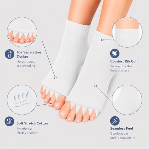 Image of Foot Alignment Orthopedic Cotton Socks for Men & Women | Five Toe Separator | Foot Pain Relief | Bunion Corrector | Plantar Fasciitis Support | Improves Posture & Flexibility | Free Size | White | 1 Pair