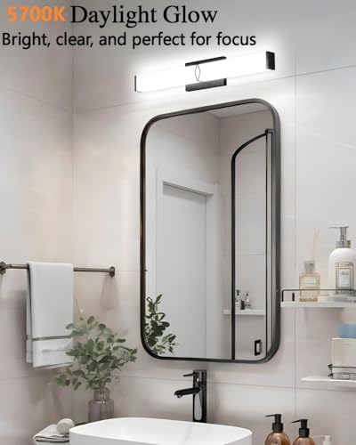 Image of Bathroom Light Fixtures Over Mirror,16inch Modern Vanity Lights for Bathroom,20W 2000lm Dimmable LED Vanity Light Bar,Black Vanity Lighting Fixtures,5700K Cool White,ETL Certified