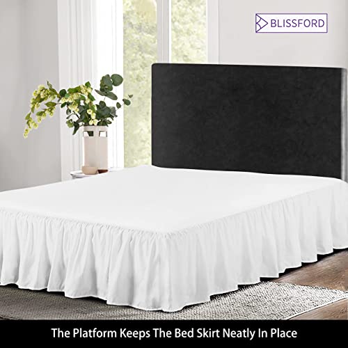 Ruffled Bed Skirt (Twin Xl, White) 14 Inch Drop Dust Ruffle With Platform, Cotton Blend Dorm Bedskirt, Available In All Bed Sizes And 16 Colors - Blissford #TOP2