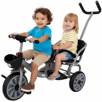 Triciclo Duplo Infantil 2 Lugares com Empurrador Double Tipo Carr...