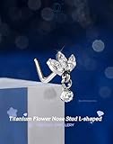 OUFER 20G Titanium G23 Nose Stud, 7 mm L Shaped Nose Ring, Dangle Lotus Nostril Piercing Jewelry Marquise Cubic Diamond Thin Body Jewellery for Women - Image 5