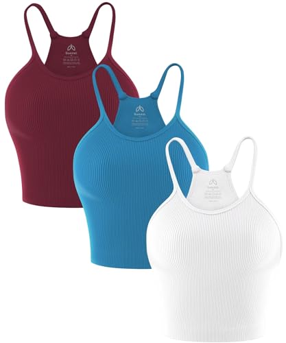 Image of Sunzel Free to Be Tank, Crop Ribbed Tank Tops Seamless Racerback Camisoles No pad Camis Cropped Workout Gym Yoga