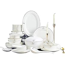 60-Pieces Luxury Dinnerware Sets - Phnom Penh Dinner Plates and Bowls Sets,Ceramic Dishes Set Service for 12,Swan Queen Pattern Porcelain,Configuration Gift Box