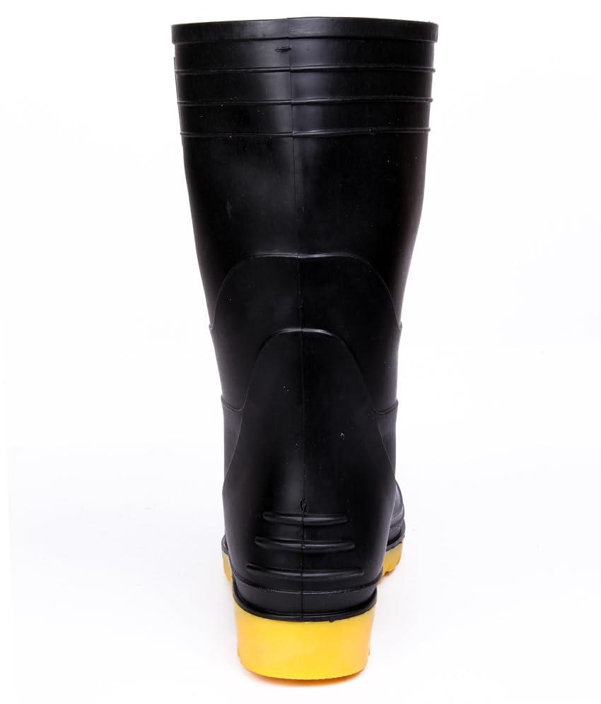 Image of Hillson Welcome Gumboot | Waterproof, Anti-Skid, Comfortable Sole, Black & Yellow, Protection against Oil, Acid, Chemicals | Size 08 INDIA /UK