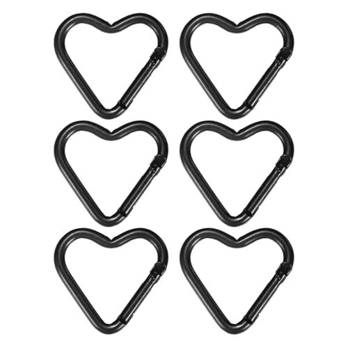 TIXIPEM Heart Shaped Snap Clip [6 Pack] - Durable Keychain Clip Spring Snap Hook Use for Backpacks, Key Chains & Camping Hiking - [Black/Aluminum Alloy]