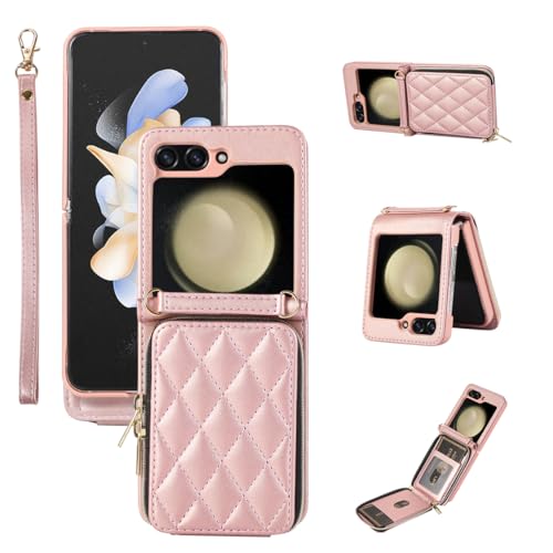 Étui portefeuille Galaxy Z Flip 5 or rose aux finitions soignées et look chic
