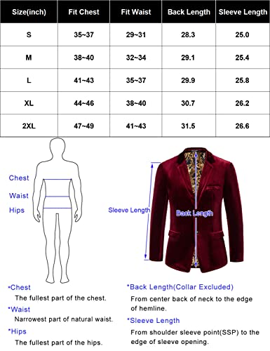 Men's Floral Tuxedo Suit Jacket Premium Slim Fit Velvet Blazer Wine S #TOP5