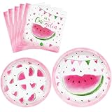 WERNNSAI Watermelon Party Plates and Napkins - Pink Watermelon Party Supplies for Girls Birthday Disposable Tableware Dinner Dessert Plates Luncheon Napkins Serves 16 Guests 48 PCS