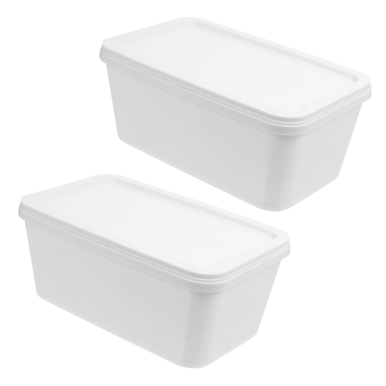 SECFOU Set da 2 Contenitori per Gelato in Plastica Bianca da 3 Litri, per Conservare e Preparare Gelato a Casa Chiusura Ermetica e Design Rettangolare
