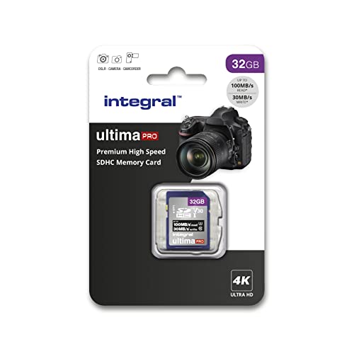 Integral 32GB SD Card 4K Ultra-HD Video Premium High Speed Memory Card up to 100MB/s SDHC V30 UHS-I U3 Class 10 Black