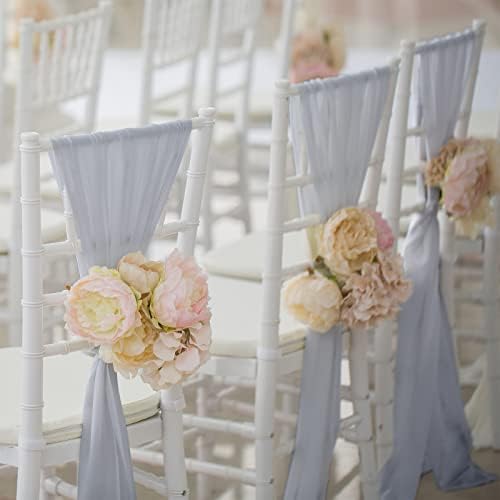 25 Pieces Organza Chair Sashes Wedding Chair Bows Organza Chair Bows Fuller Wider Sash Organza Chair Cover Bows for Wedding Party Birthday Decoration, 7.1 x 108.27 Inch (Silver-Gray)