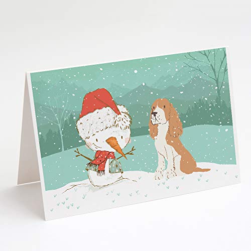 Caroline's Treasures CK2072GCA7P Red Spaniel Snowman Christmas Greeting Cards and Envelopes Pack of 8 Blank Cards with Envelopes Whimsical A7 Size 5x7 Blank Note Cards