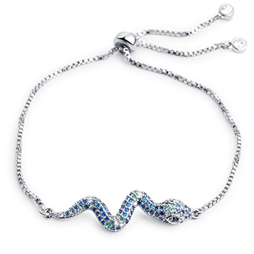 Karseer Snake Shape Bracelet With Adjustable Sliding Metal Knot & Cubic Zirconia Charm Tassel, Color Crystals Micro Paved Animal Jewelry Gift For Girls And Women, White Gold #TOP28