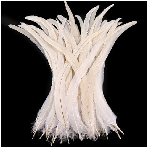 THARAHT 20PCS Gallo Coque Plumas de cola a granel Natural 12-14Inch 40-45cm para la elaboración de la boda de la mosca de atar la pluma de la DIY decoración de plumas de cola de gallo, Blanco