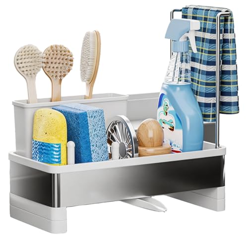 ZAPZEAL Sink Caddy Drainer Rack Kitchen Tidy Organiser Sponge Holder Caddy, Stainless Steel