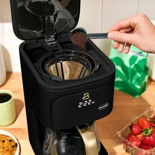 B - 12-Cup Programmable Coffee Maker with Touch Controls, Auto Brew Timer, Reusable Filter, Large Glass Carafe, Countertop Coffee Machine (Black Sesame) — view 7