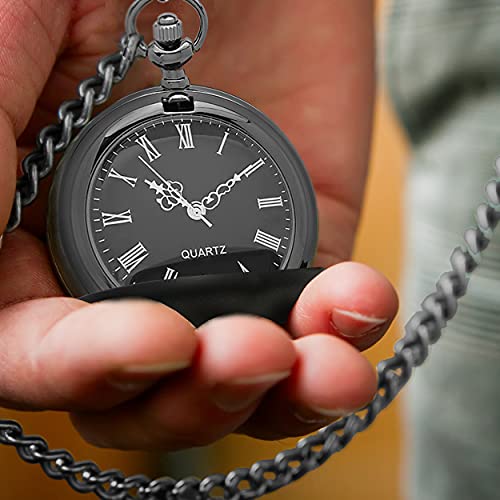 Engraved Monogrammed Quartz Black Pocket Watch - Custom Personalized Groomsmen Wedding Gifts - MPM Styles - Thumbnail 4