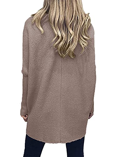 Anrabess Womens Turtleneck Sweaters Cozy Long Batwing Sleeve Casual Loose Oversized Tunic Top Brown A87Doukou-L #TOP4