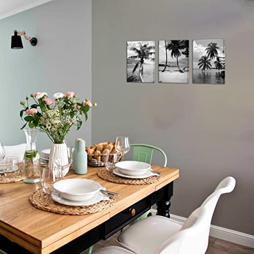 Feifanmei Tropical Palm Tree Canvas Wall Art Black And White Villa Beach Landscape Picture Painting Giclee Printed For Bathroom Office Wall Decoration Stretched And Framed Ready To Hang 12"X16"X3 #TOP1