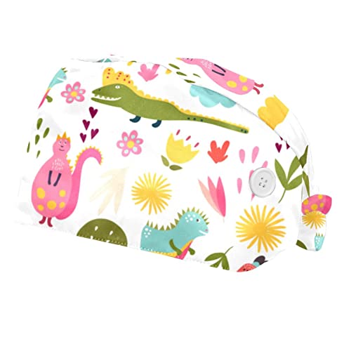 Chapeaux bouffants imprimés animal et fleur : lot de 2 casquettes de travail réglables mixtes