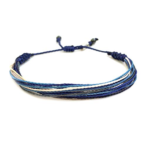Surfer String Bracelet For Men And Boys Blue Gray White W Hematite Stones Handmade Woven Rope Adjustable Stretch Bangle #TOP23