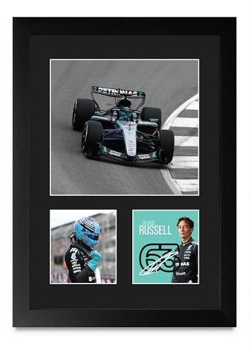 Autógrafo de George Russell Mercedes F1 cuadro retrato A4 elegante