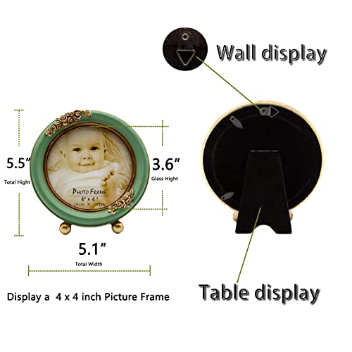 Sikoo Vintage Picture Frames Small 4X4 Round Picture Frames Antique Circle Mini Photo Frame ,Green Picture Frame, Tabletop And Wall Mounting With High Definition Glass Front, Wall Decor Art, Photo Gallery(Green) #TOP1