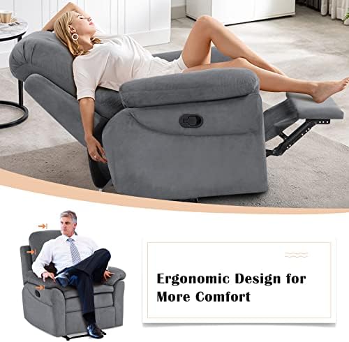 CASART Adjustable Recliner Armchair, Upholstered Padded Single Sofa Chair with Extending Footrest, Resting Lounge Chair Fabric Leisure Sleeper for Living Room Bedroom Office (Grey)