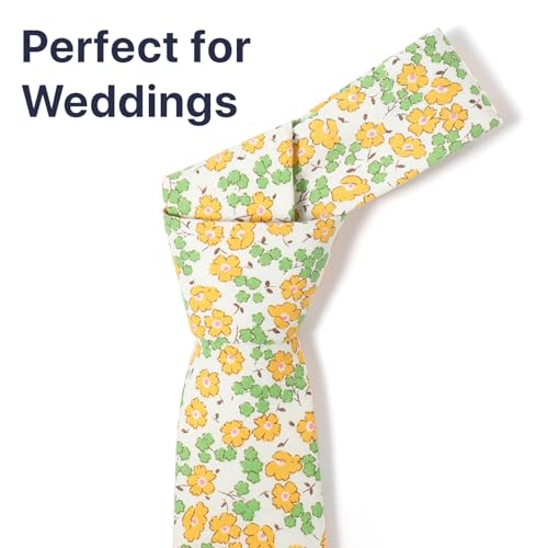 Image of Parquet Mens Floral Tie | Cotton Printed Skinny Necktie for Wedding | Spring & Summer