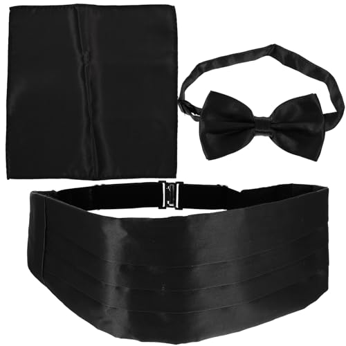Set corbata de moño, fajín y pañuelo negro para hombre