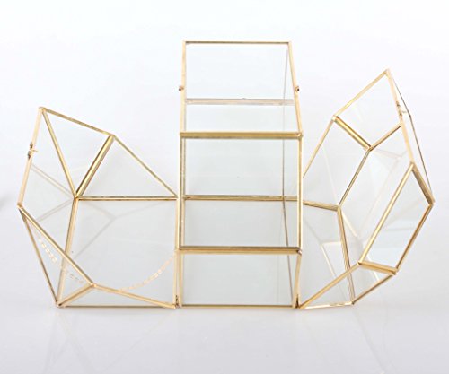Ncyp 12.8 X 6.9 X 9Inches Gold Geometric Glass Wedding Card Box, Large Handmade Double-Sided Opening Box With Swing Lid For Display Keepsake Reception Envelope, Glass Box Only #TOP5