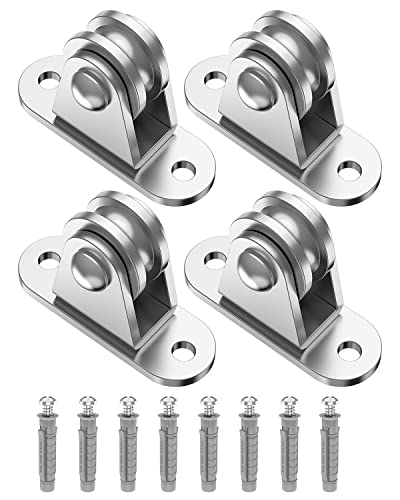 Single Pulley Block, Fixed Mute Bearing Pulley Roller Duplex Bearing Silent, Wall/Ceiling Pulleys Heavy Duty Loading 110 Lb For Sun Shade Sail, Wood Shed, Material Handling And Moving, Hang Plants (4) #TOP28