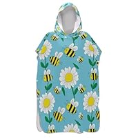 Surf Poncho Changing Robe for Adul Hooded Swimming Towel Absorbent Men Women Poncho with Hood Cute Yellow Bees Daisies Blue