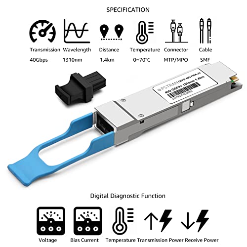 Image of 40GBASE-PIR4 QSFP+ Optical Transceiver Module Compatible with Juniper Networks JNP-QSFP-4X10GE-IR 4x10GBASE-IR 40G PLRL4 1310nm 1.4km MTP /MPO SMF DDM