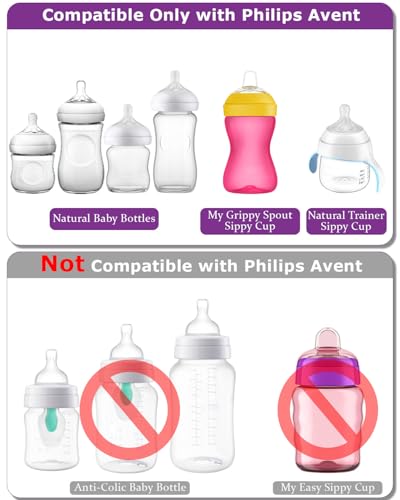 Sippy Spout Nipples for Philips Avent Natural Baby Bottles, My Grippy Spout Sippy Cup and Natural Trainer Sippy Cup,Variable Flow, Silicone Conversion Nipple,6+ Months,4 Count