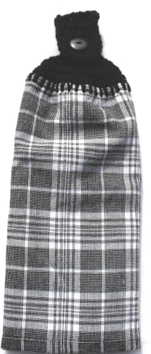 Customized Kitchen Towel - Plaid Colors - Double Thick/Full Crochet TOP Hanging Kitchen Towel (Black Plaid)
