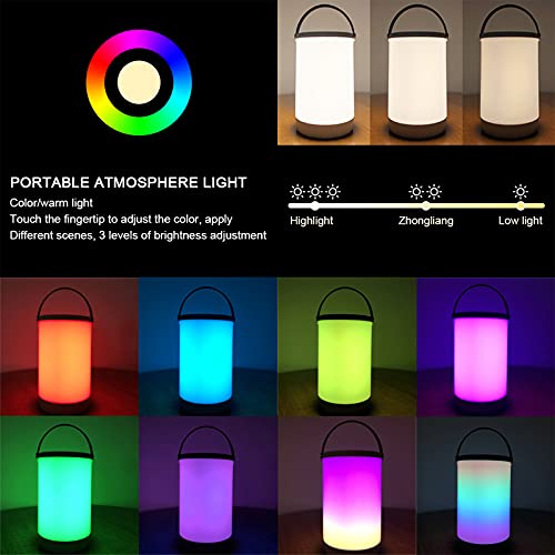 Heroanky Portable Table Lamp, Rechargeable Touch Sensor Bedside Lamp With Rgb Color Changing Mode & Dimmable Warm White Light & Memory Function Night Light For Bedroom Living Room Outdoor Camping #TOP1