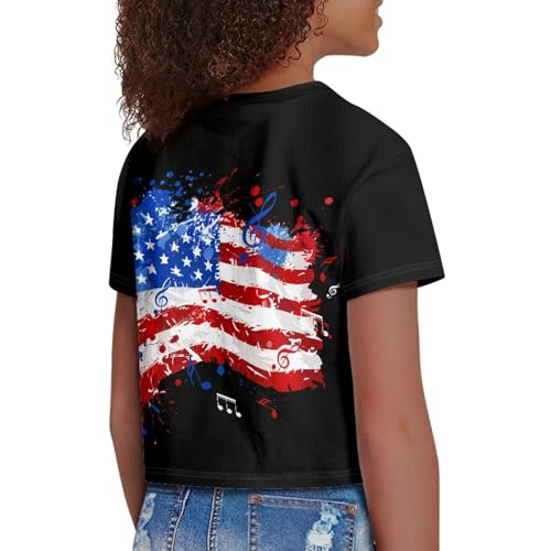 Image of 4th of July Shirt for Girls 7-8 Years US Flag Crop Tops Kids Outfit Independent Day Graphic Tee-