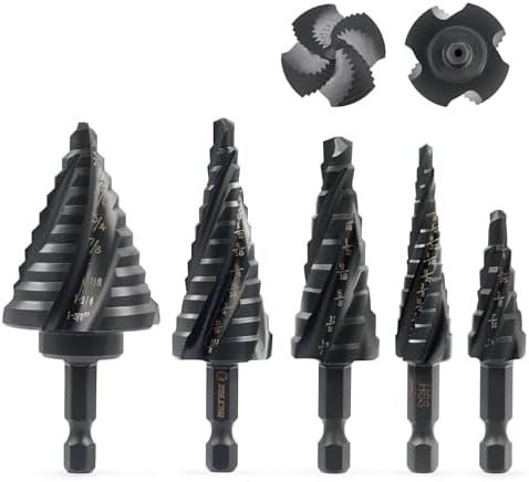 ZELCAN 5PCS Titanium HSS Step Drill Bit Set, 50 Sizes, 1/8" to 1-3/8"