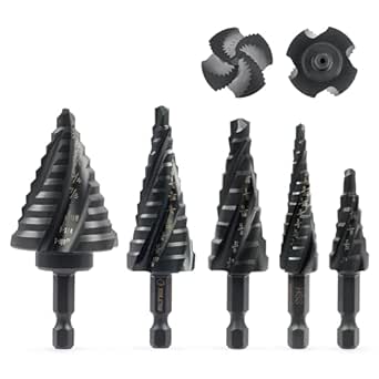 ZELCAN 5PCS Titanium HSS Step Drill Bit Set, 50 Sizes, 1/8" to 1-3/8"