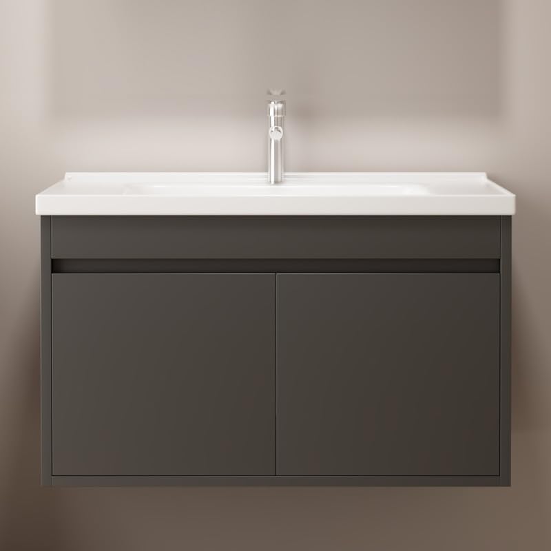 Tocador de baño de 32 pulgadas montado en la pared, tocador de baño con fregadero de cerámica, tocador de baño moderno con 2 cajones de cierre